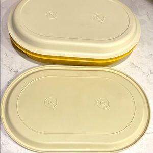 Vintage Tupperware 3 pc hot/cold Oval Server Harvest Gold Almond